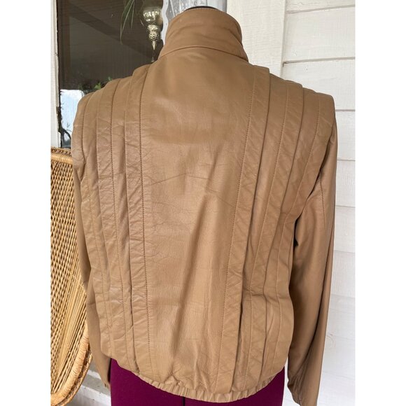 Vintage 1980s Sara International Womens Leather Tan Jacket Size 8 - Picture 6 of 16